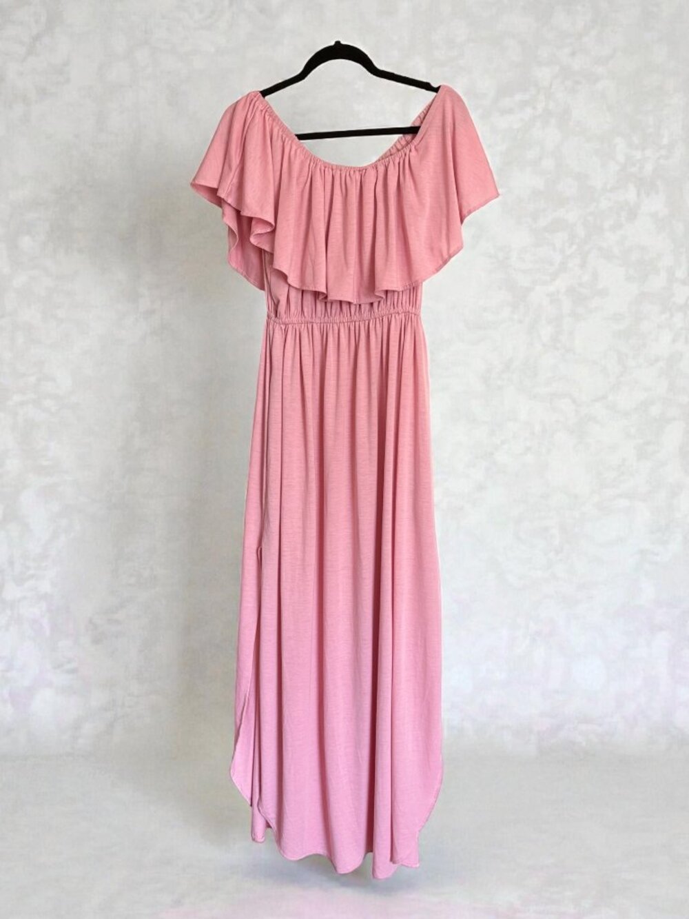 Sarin Mathews Pink Off Shoulder Maxi Dress XL Flowy Ruffle Dress